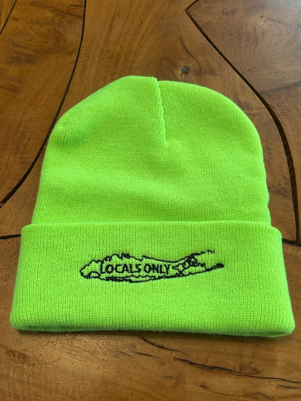 NEW Locals Only LI Beanie Hat Neon Green Long Island New York Surf Hike Adult